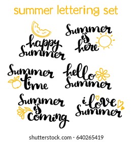 Summer lettering set. Hello summer. Isolated vector object on white background. 