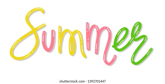 Summer lettering - Sun, please. Cartoon style. Colorful vector illustration. banner. white background.