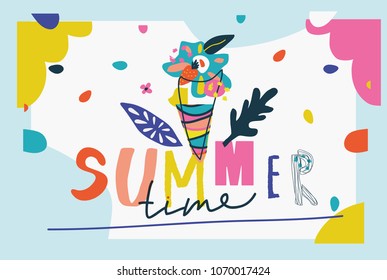 Summer lettering. Summer Typographic. Vector illustration.