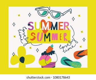 Summer lettering. Summer Typographic. Vector illustration.