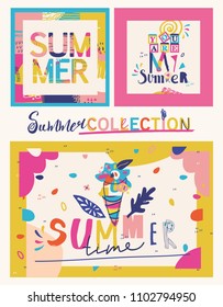 Summer lettering. Summer Typographic. Vector illustration.