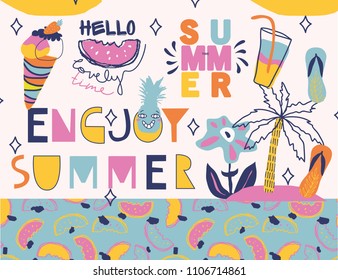 Summer lettering. Summer Typographic. Vector illustrations.