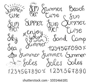 Summer lettering. Vector doodle hand-drawn summer writings, handwritten
