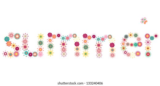Summer, letters from colorful flowers.