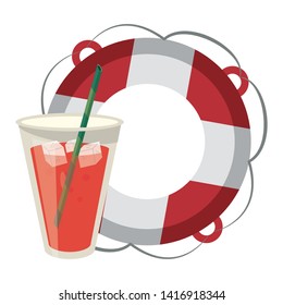 Summer lifesaver float and juice cup cartoons vector illustration graphic design