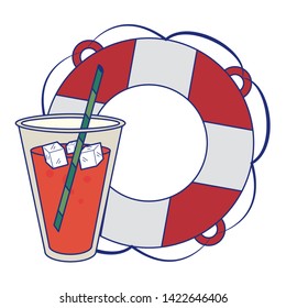 Summer lifesaver float and juice cup cartoons vector illustration graphic design