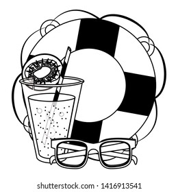 Summer lifesaver float kiwi juice and sunglasses cartoons vector illustration graphic design