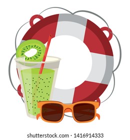Summer lifesaver float kiwi juice and sunglasses cartoons vector illustration graphic design