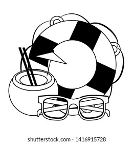 Summer lifesaver float sunglasses and coconut cartoons vector illustration graphic design