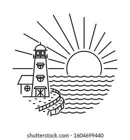 Summer Lighthouse Beach Line Graphic Illustration Vector Art T-shirt Design