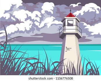 Summer lighthouse. seascape. outdoor. vector illustration
