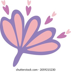 Summer lilac flower. Organic botanical icons. Side view. Inflorescence heart-shaped stamens. Cute park. Vector flat floral illustration. Hand drawn decorative natural clip art for meadow prints.