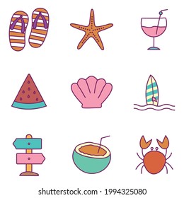 Summer line and fill style icon set vector design