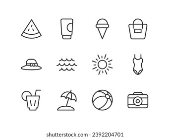 Sommerzeilensymbol mit bearbeitbarem Strich eingestellt. Rahmensammlung von Vektorobjekten. Premium-Icon-Paket