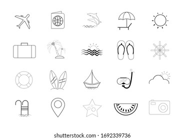 Summer line icon set on white background.vector