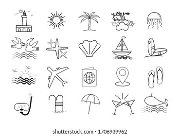 Summer line icon set.holiday and travel concept