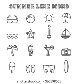 summer line icons, mono vector symbols