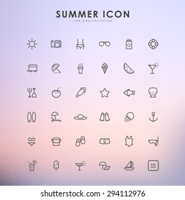 summer line icons on gradient background