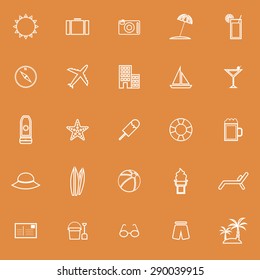 Summer line icons on orange background, stock vector