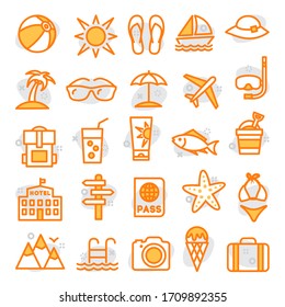 Summer Line Icons on white background