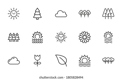 Summer line icons set. Stroke vector elements for trendy design. Simple pictograms for mobile concept and web apps. Vector line icons isolated on a white background.