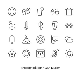 Summer line icons set. Vector objects isolated on a white background for web design and graphics. Outline icons collection.