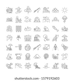 Summer linear icons, signs, symbols vector line illustration set