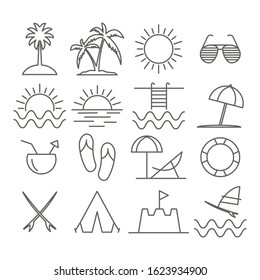 Summer linear icons for web and applications. Vector graphics.