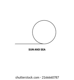 Summer linear simple pictogram of sun and sea. Abstract landscape line icon. Modern minimal logo. Travel vector logotype