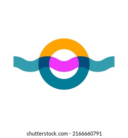 Summer linear simple pictogram of sun and sea. Abstract landscape line icon. Modern minimal logo. Travel vector logotype