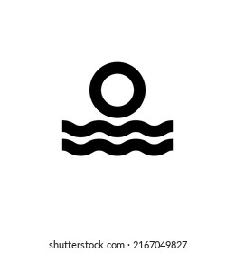 Summer linear simple pictogram of sun and sea. Abstract landscape line icon. Modern minimal logo. Travel vector logotype