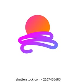 Summer linear simple pictogram of sun and sea. Abstract landscape line icon. Modern minimal logo. Travel vector logotype