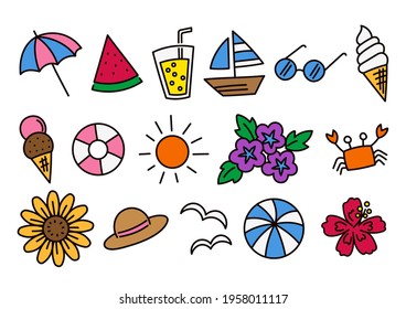 Summer line-art illustration set color