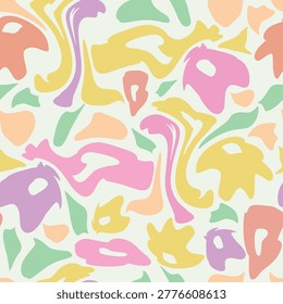 Summer Liquid Flowers Decorative seamless pattern. Repeating background. Tileable wallpaper print.