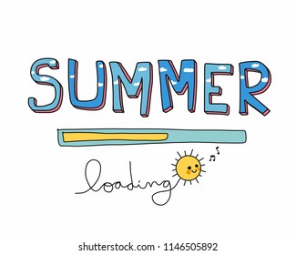 Summer Loading Cute Sun Cartoon Vector Illustration Doodle Style