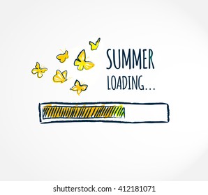 Summer loading.  Hello summer concept card.  Progress bar design. Summer begins Creative vector illustration. 