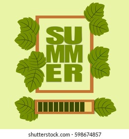 Summer loading. Hello summer concept card. Progress bar design. Summer begins. Creative vector illustration. Eco-friendly colors, leaves, wood. The colors of the forest. Paper letters.