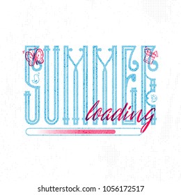 Summer loading. Retro sign, badge, banner template. Illustration palm tree with coconut of the emblem of summer. It is good for printing posters and as an icon on the site.