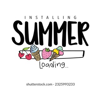 Summer loading vacation concept typography. Ice cream drawing. Vector illustration design for fashion graphics, t shirts, prints, posters, gifts, stickers.