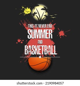 Summer logo. Summer and basketball. Pattern for design poster, logo, emblem, banner. Template on isolated background. Vector illustration