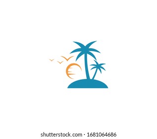 Summer logo beach palm sun vector icon 