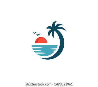 Summer logo beach sun palm vector 