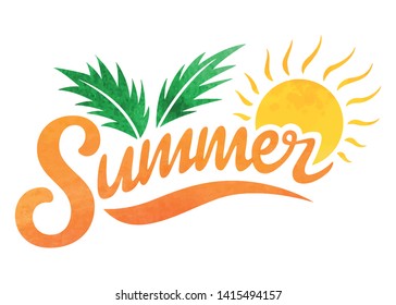 Summer logo. Brush lettering composition. Isolated Watercolor on white background. Summer typography. Vector illustration. for print, icon design, web, home decor, fashion, surface, graphic design