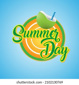 Summer Logo Design with coconut fruit and lettering elements