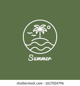 Summer logo design. Line icon. Ocean, palm tree. Vector