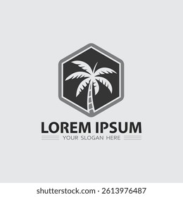 summer logo design and palm icon stock illustration