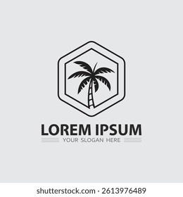 summer logo design and palm icon stock illustration