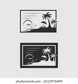 summer logo design and palm icon stock illustration