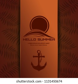 Summer logo design with ship anchor. Hello summer. Vector illustration