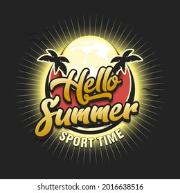 Summer logo. Hello summer. Sport time. Pattern for design poster, logo, emblem, label, banner, icon. Template on isolated background. Vector illustration